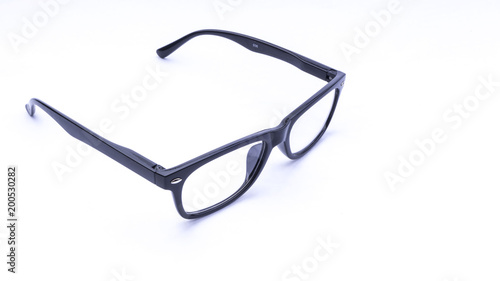 Closeup of glasses or spectacles isolated on white background. Selective focus.