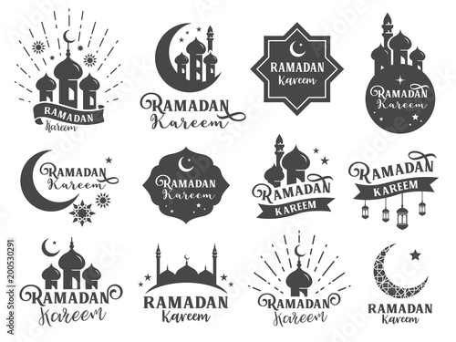 Islamic sticker badge. Included the badges as Ramadan kareem collection, mosque icon, Moon, Star, Muslim celebrate, religion related and more