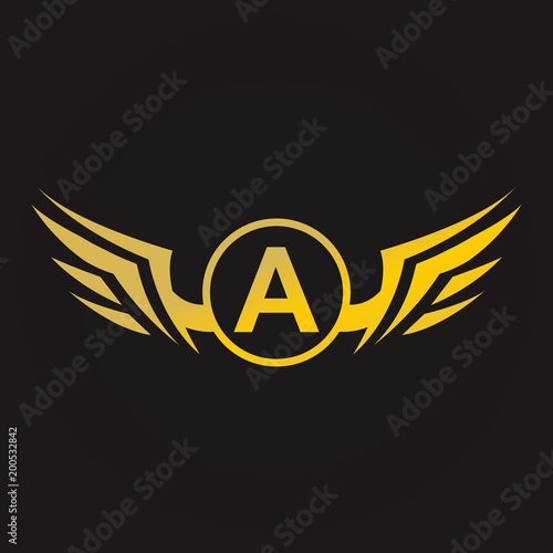 wing logo design with gold color