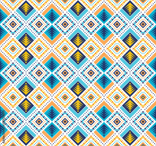Aztec style seamless geometry pattern with tribal ornament. Ornamental ethnic background collection. Use for fabric prints, surface textures, cloth design, wrapping. EPS 10 vector illustration.