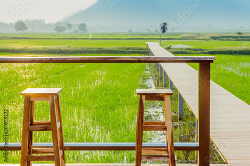  View of resting place for farmer on rice terrace, Kanchanaburi,