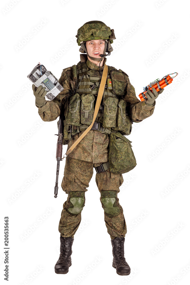russian special forces soldier with rifle on dark background. army, military and people concept russian special forces soldier with rifle on dark background. army, military and people concept