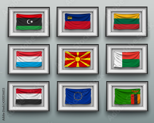 waving flags in picture frame on the wall
