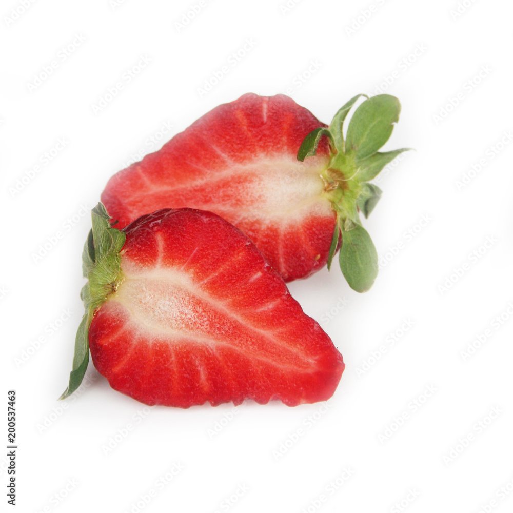 Cut in half fresh strawberry isolated on white background Cut in half fresh strawberry isolated on white background