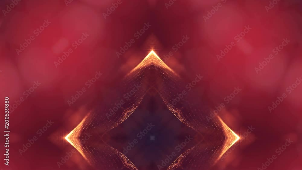 3d loop animation as science fiction background of glowing particles with depth of field and bokeh for vj loop. Particles form line and surface grid. V8 red gold 3d loop animation as science fiction background of glowing particles with depth of field and bokeh for vj loop. Particles form line and surface grid. V8 red gold