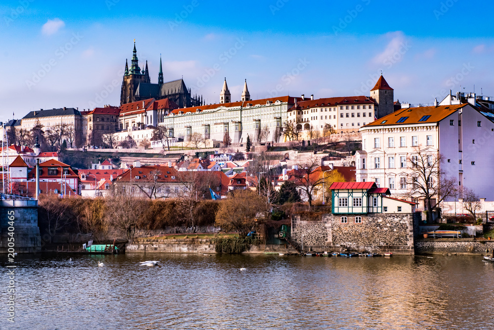 A view of the castle overlooking the Vtlava River in Prague A view of the castle overlooking the Vtlava River in Prague