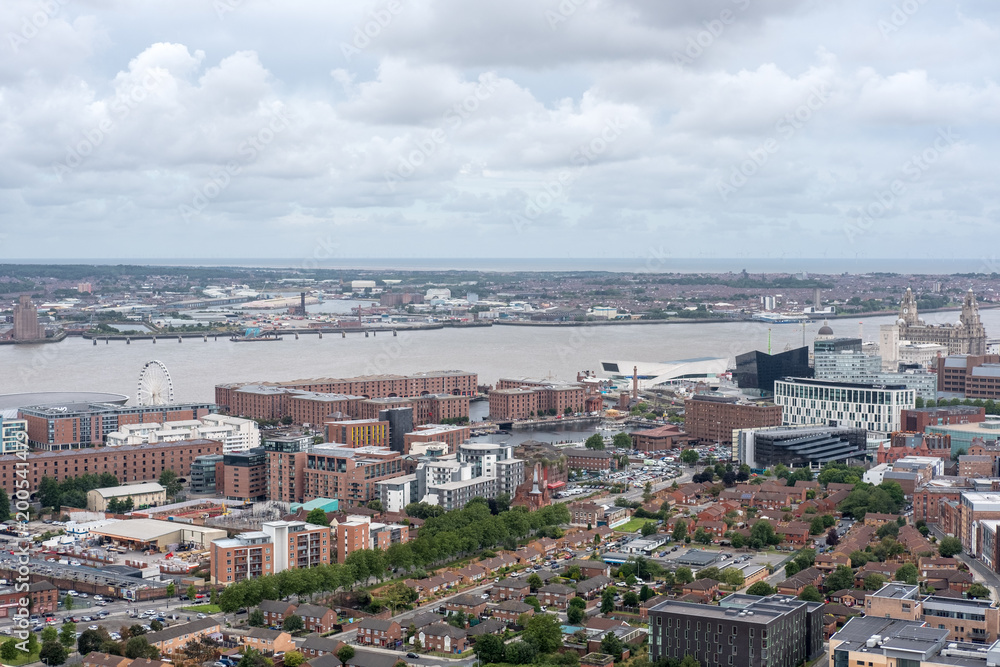 Aerial View of the City of Liverpool, United Kingdom.