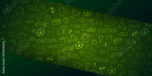 Hand drawn doodle soccer or football background. Isolated elements. Vector illustration