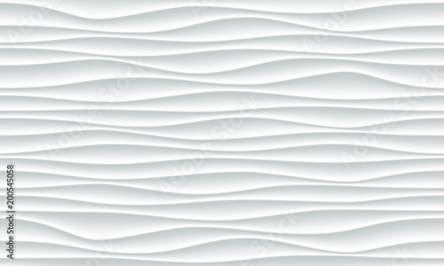 Fototapeta Naklejka Na Ścianę i Meble - White wave pattern background with seamless horizontal wave wall texture. Vector trendy ripple wallpaper interior decoration. Seamless 3d geometry design
