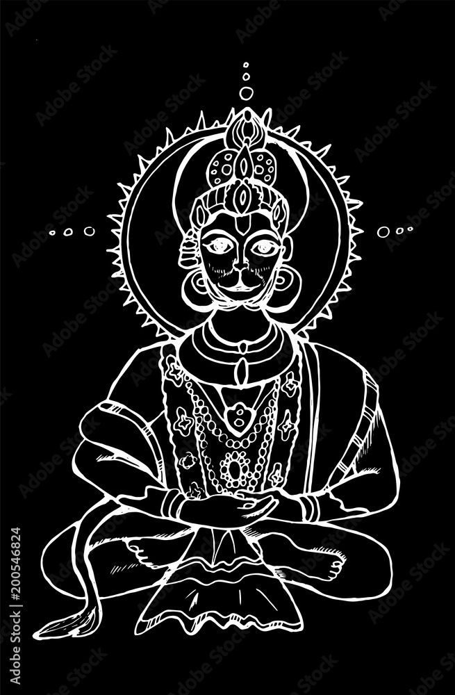Lord Hanuman Black And White HD Wallpaper