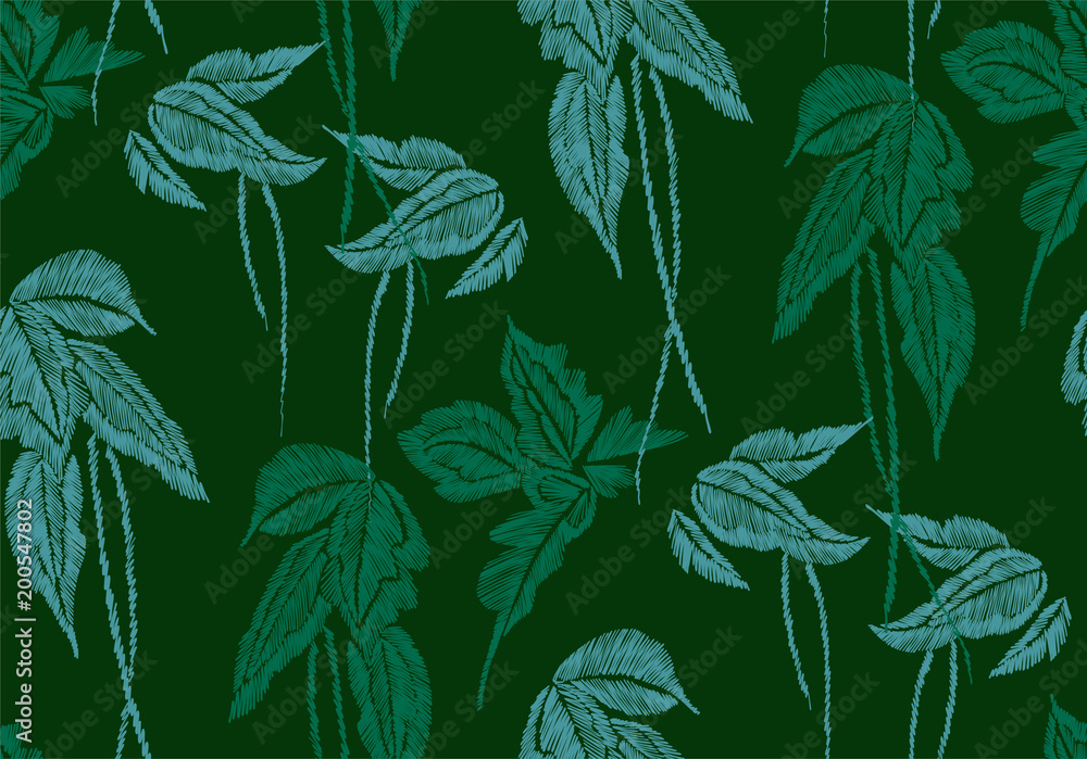 custom made wallpaper toronto digitalTropical leaves seamless background pattern. Vector illustration hand drawn. Embroidery design.