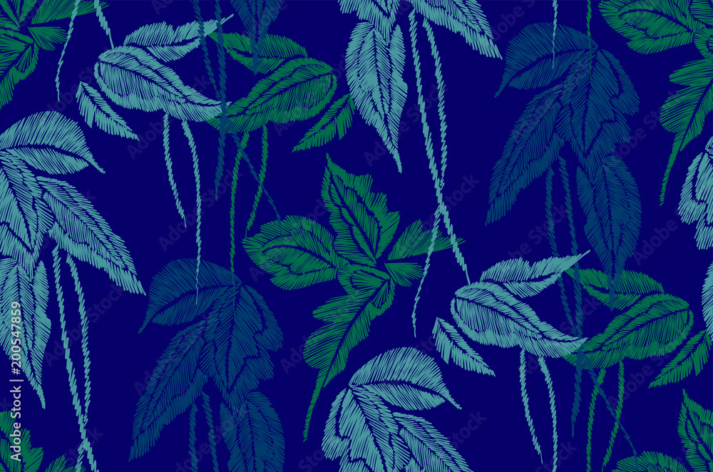 Gardinen   - Nahtloses Hintergrundmuster der tropischen Blätter. Vektor-Illustration von Hand gezeichnet. Stickmuster. #200547859