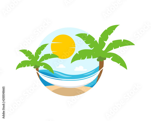 Holiday Beach Travel Vocation Logo Icon sun with hammock