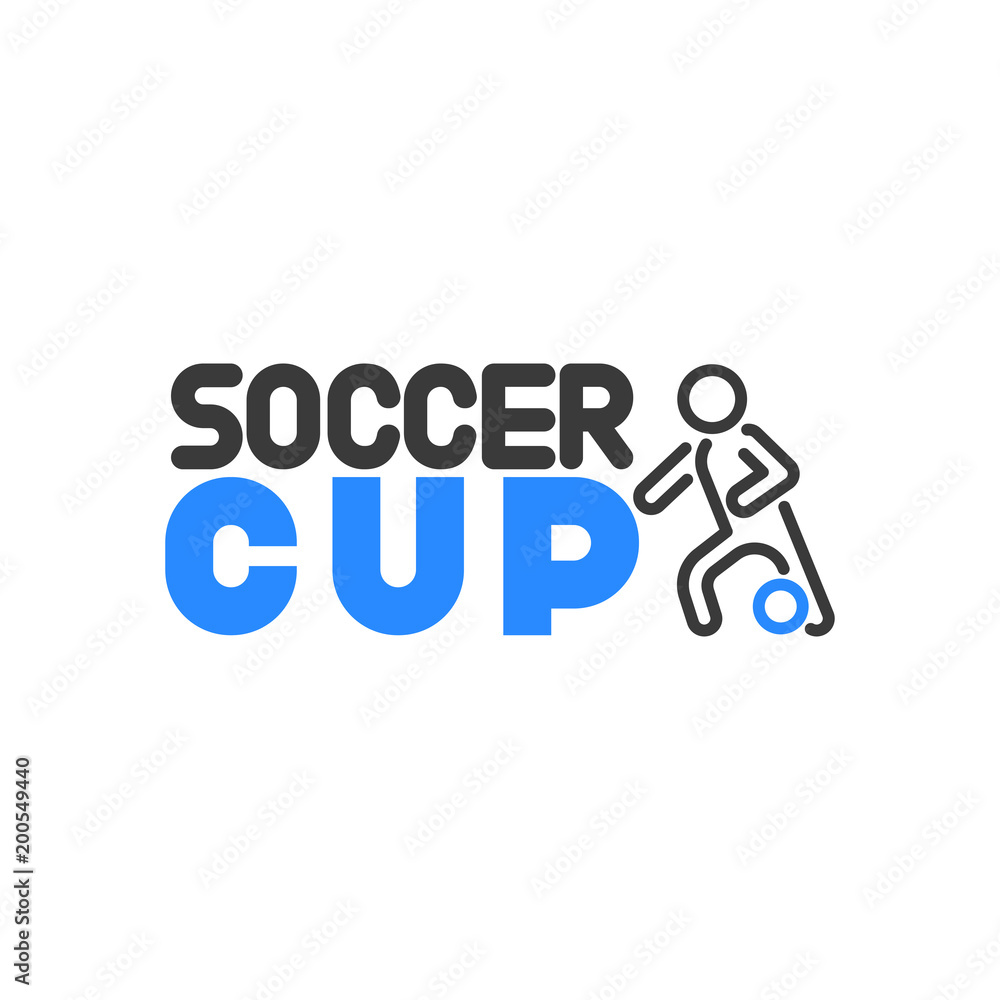Vector label football player with ball and soccer cup lettering Vector label football player with ball and soccer cup lettering