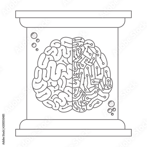 brain with circuit electric icon in futuristic glass bottle