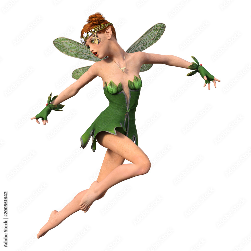 3D Rendering Spring Fairy on White