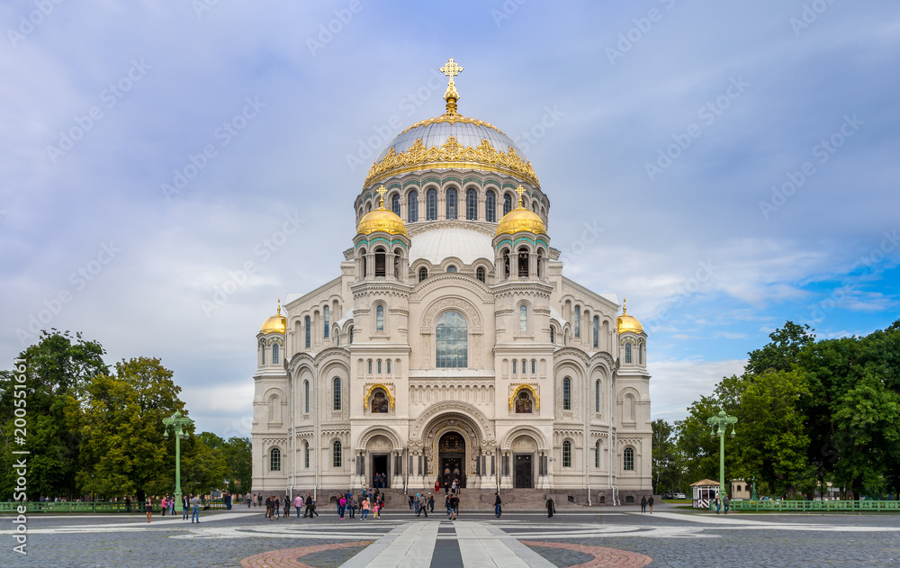 View of Naval cathedral of Saint Nicholas in Kronstadt