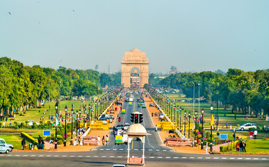 Wandcirkels India Rajpath boulevard richting India Gate  © Leonid Andronov
