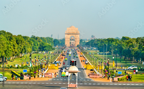 View of Rajpath ceremonial boulevard from the Secretariat Building towards the India Gate. New Delhi photo