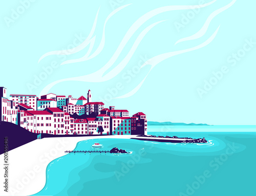 Seascape. Vector flat illustration.