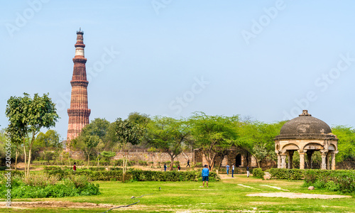 Qutb Minar and Chhatri at the Quli Khan Tomb. Delhi, the capital of India photo