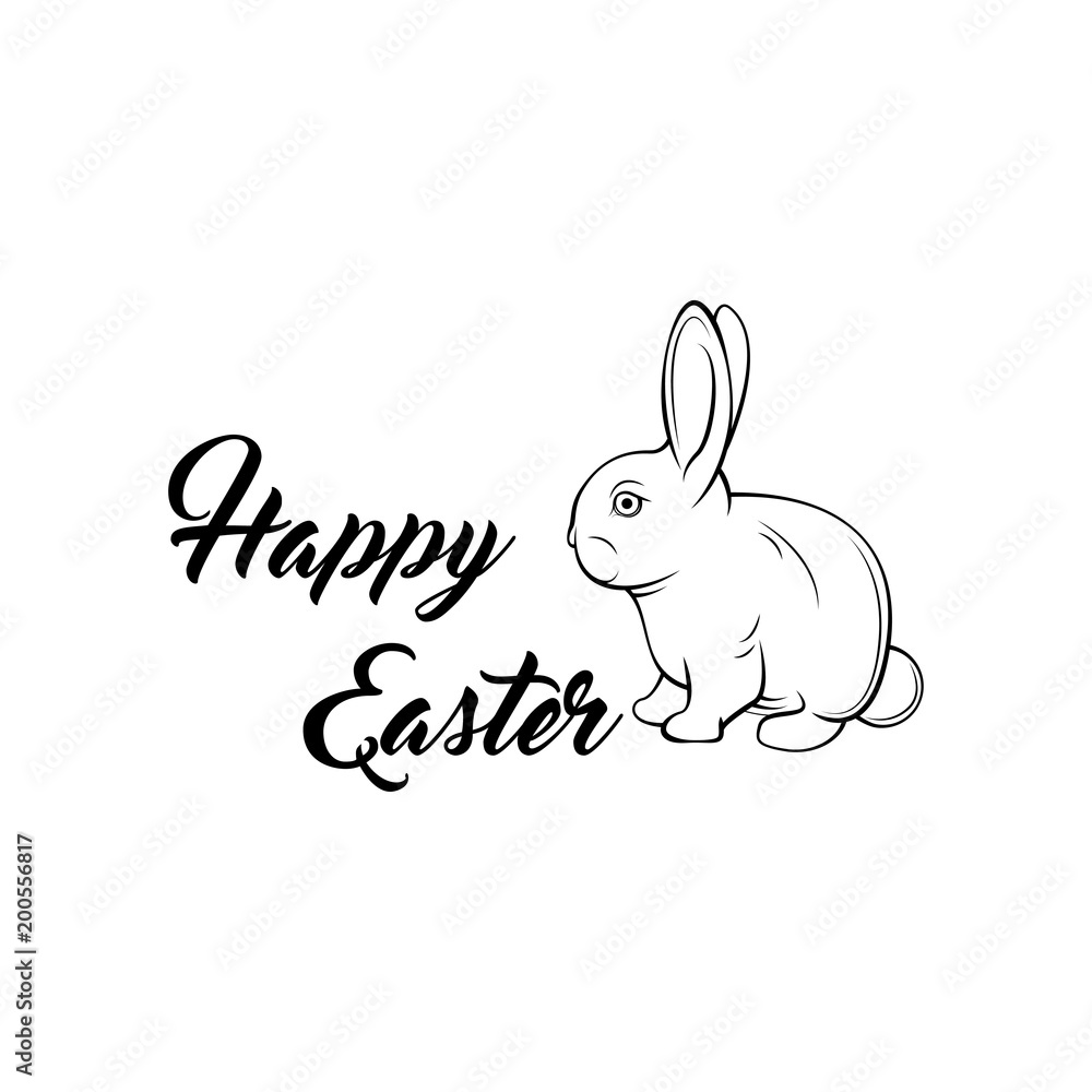Fototapeta premium Greeting card with with white Easter rabbit. Funny bunny. illustration.