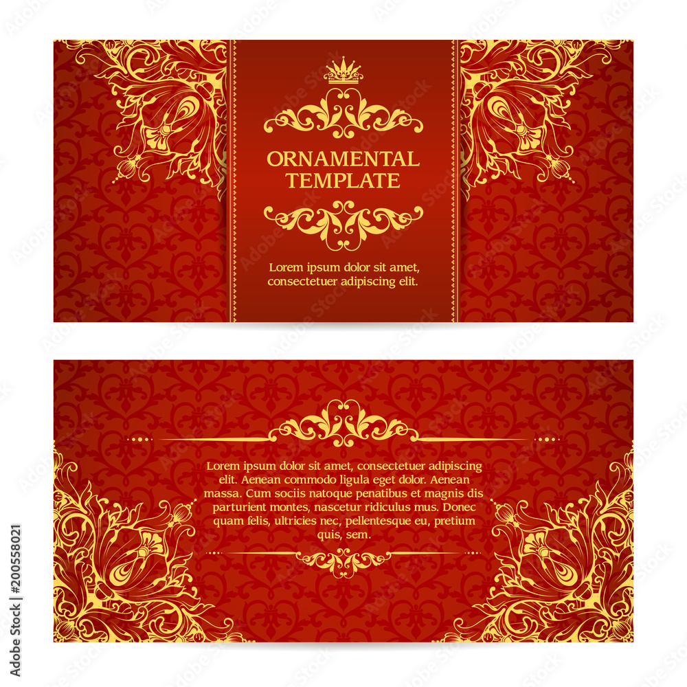 Ornate vector set banners in Eastern style Template with ornamental gold frame and patterned background. Ornate vector set banners in Eastern style Template with ornamental gold frame and patterned background.