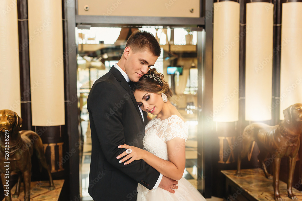 Bride and groom on a luxury hotel Bride and groom on a luxury hotel