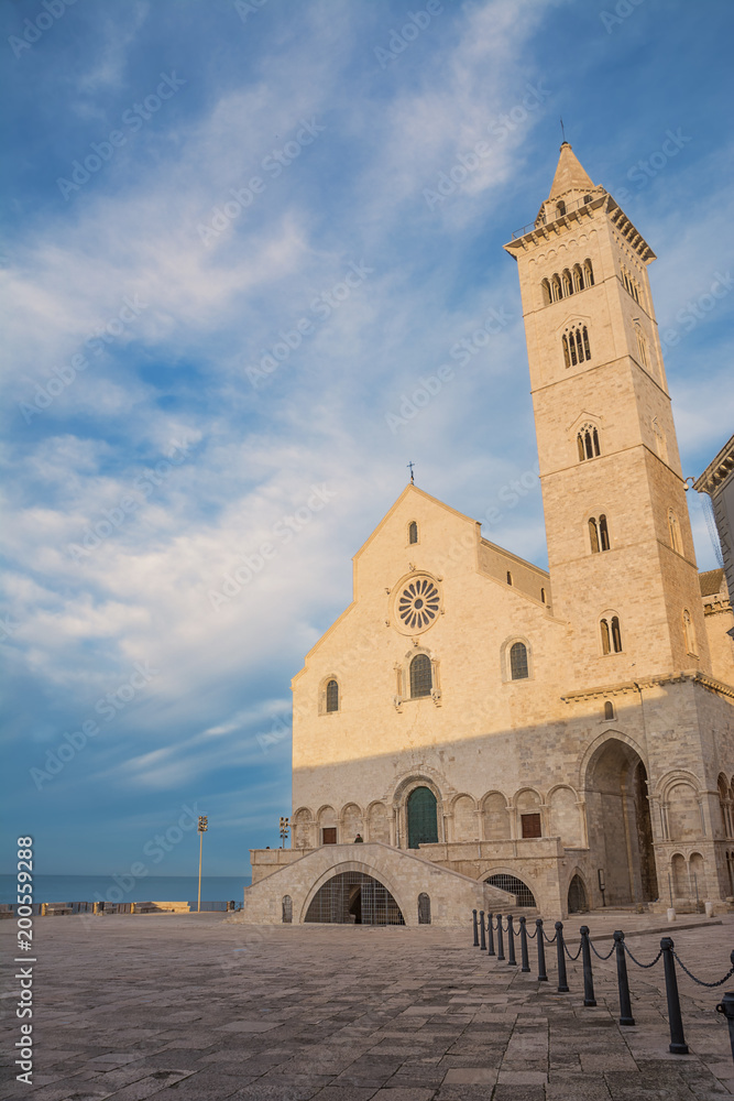 Cathedral built near the sea in Puglia at sunset