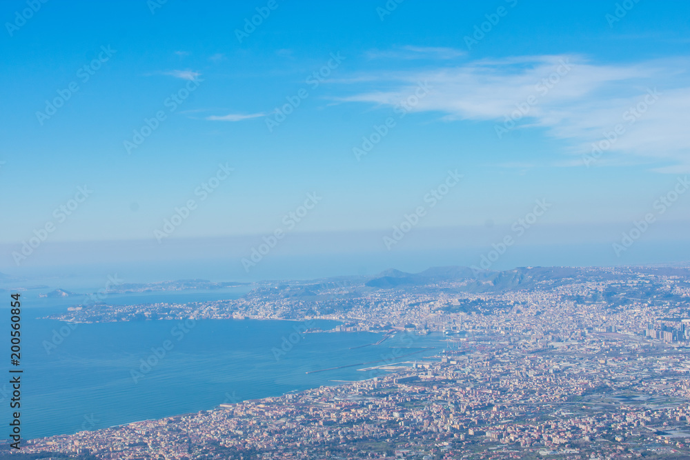 view on city and coast from above from Vesuvius volcano italy 