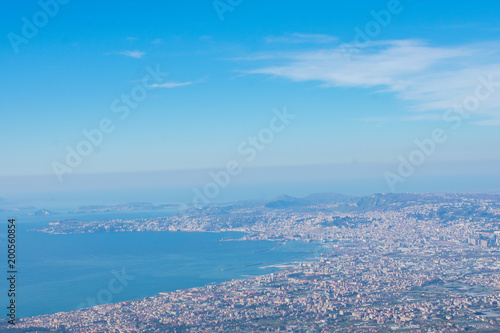 view on city and coast from above from Vesuvius volcano italy 