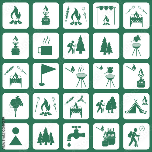 Set of travel and camping equipment icons