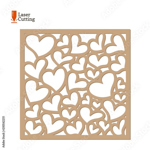 Laser cut panel. Vector frame template with hearts for cut on laser machine. Art silhouette design. Vector card illustration for design of valentines, invitation decorations, love gift.