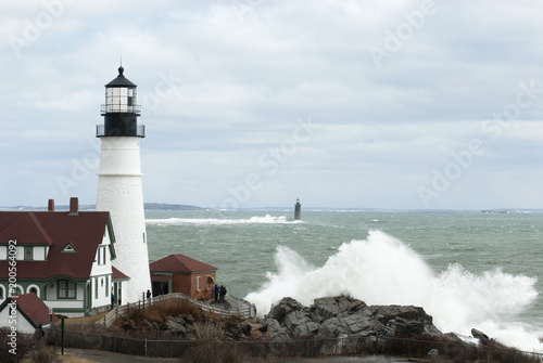 Giant Waves Break in Front of Oldest Lighthouse in Maine