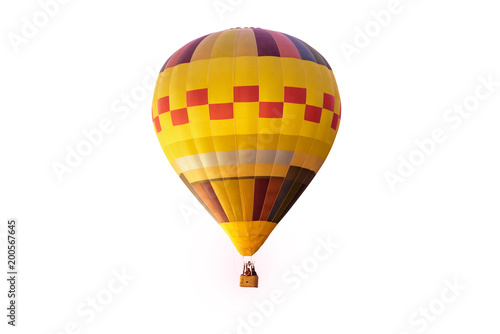 Colorful hot air balloon on white background .