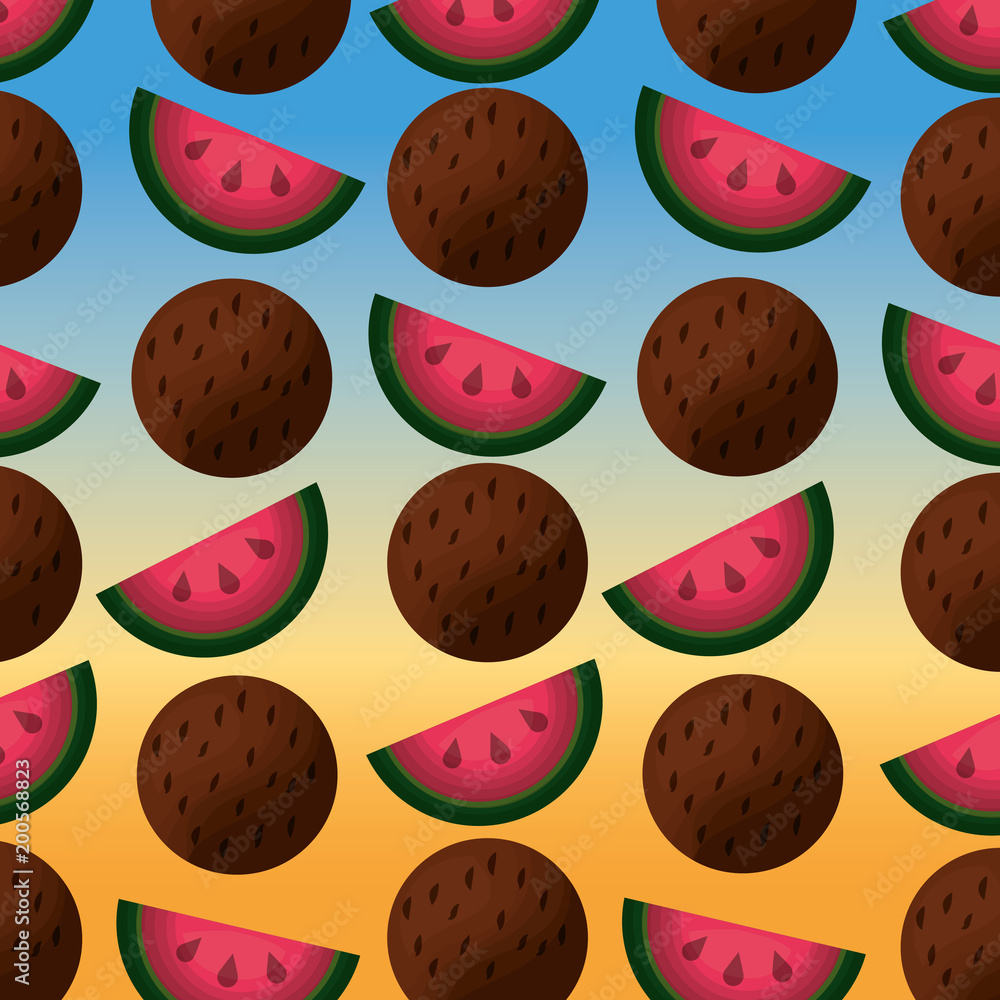 coconuts and watermelons pattern degraded background vector illustration coconuts and watermelons pattern degraded background vector illustration