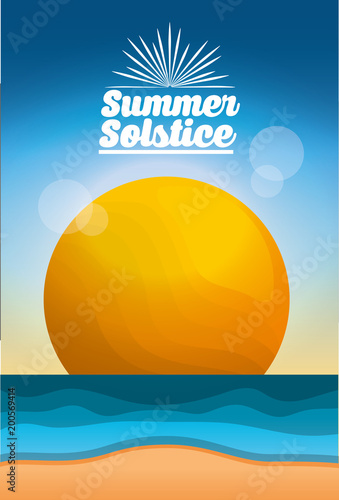 summer solstice season beach sea sun blur image card vector illustration