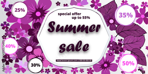  Summer banner with paper flowers for online shopping, advertising actions, magazines . Vector illustration.