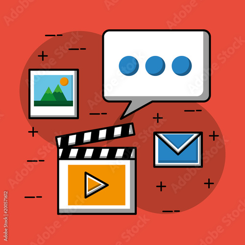 social media speech bubble film video email and picture vector illustration
