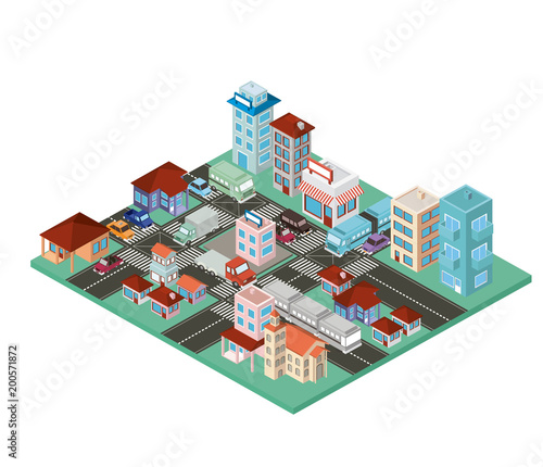 isometric city scene icons