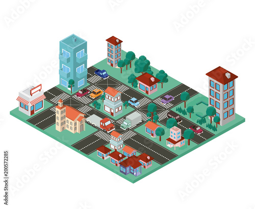 isometric city scene icons