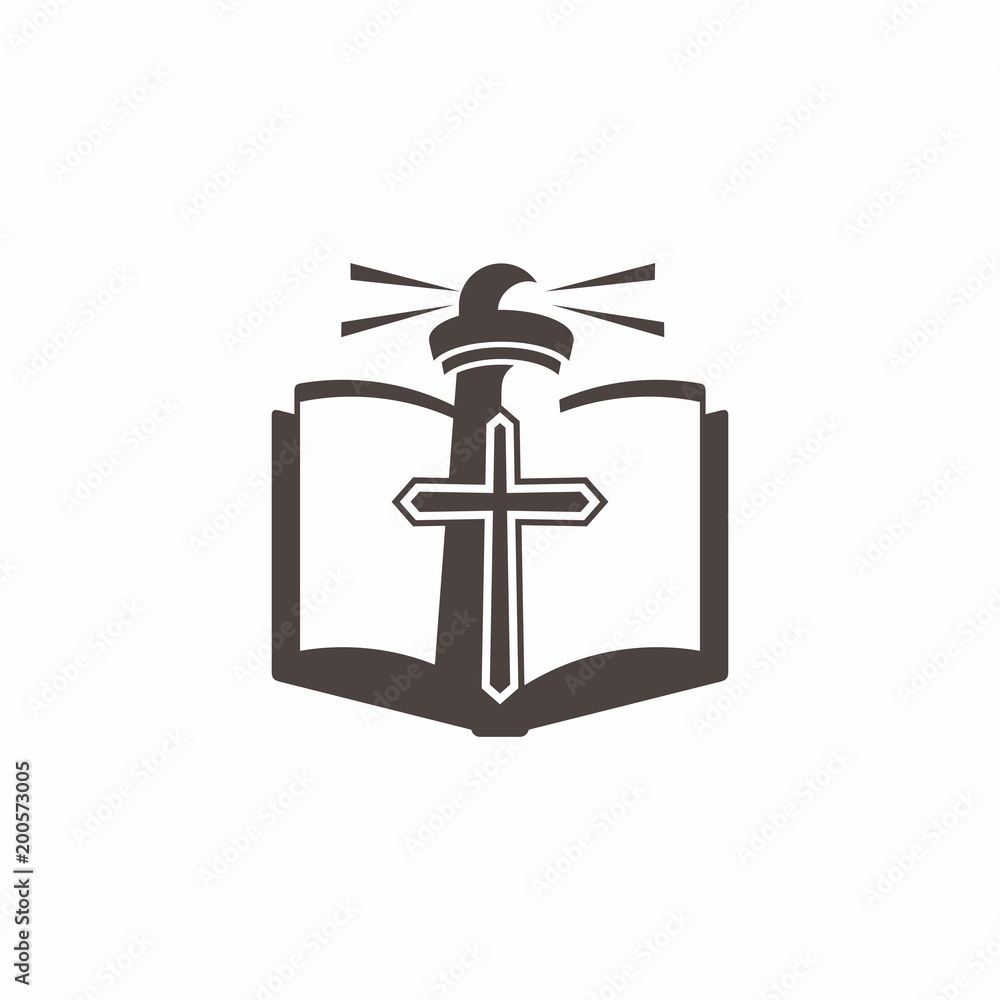 Church logo. God's lighthouse and the Holy Scripture Church logo. God's lighthouse and the Holy Scripture