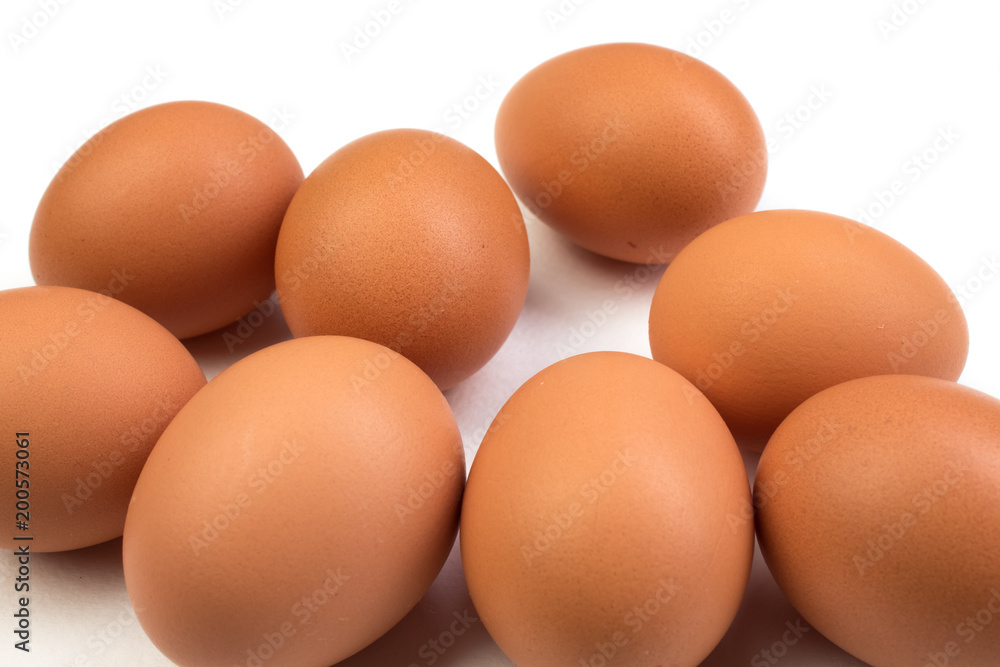 Eggs isolated on white background. Copy space for text. Top view Eggs isolated on white background. Copy space for text. Top view