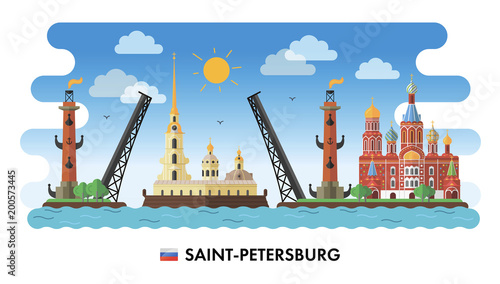 Saint-Petersburg, Russia. Vector illustration of city sights