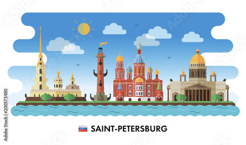 Saint-Petersburg, Russia. Vector illustration of city sights