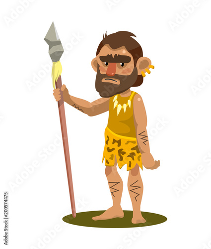 primitive man holding a spear. object on white background. vector
