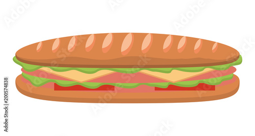 Fototapeta Naklejka Na Ścianę i Meble -  sandwich in baguette bread tomato cheese ham vector illustration