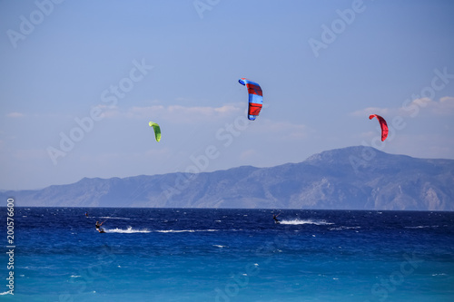 Windsurfing on Rhodes island,mediterranean, Greece