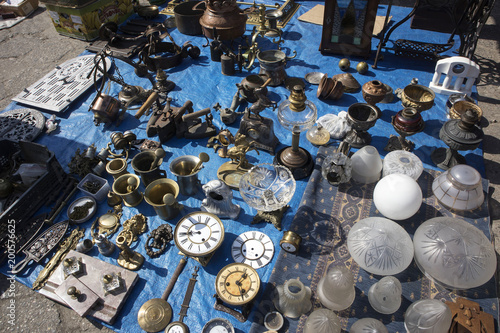 Street flea market of old things and antiques in the old district