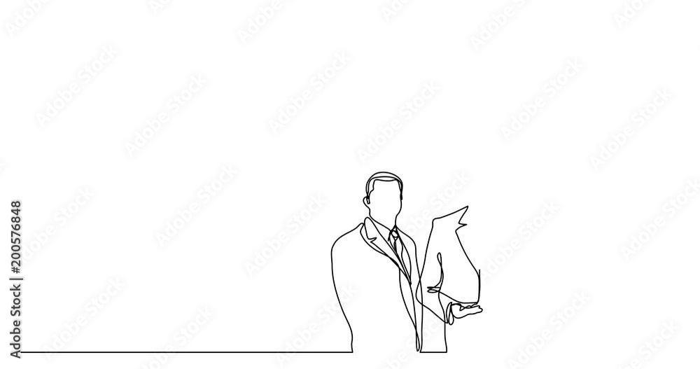 Self drawing animation of continuous line drawing of business executives with idea Self drawing animation of continuous line drawing of business executives with idea